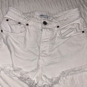 Zara White Distressed Jean Shorts